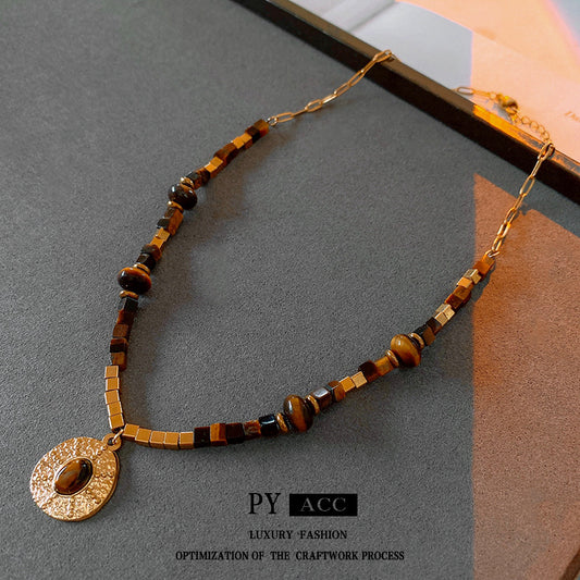 Women's Artificial Tigereye Stainless Light Luxury High-grade Necklaces