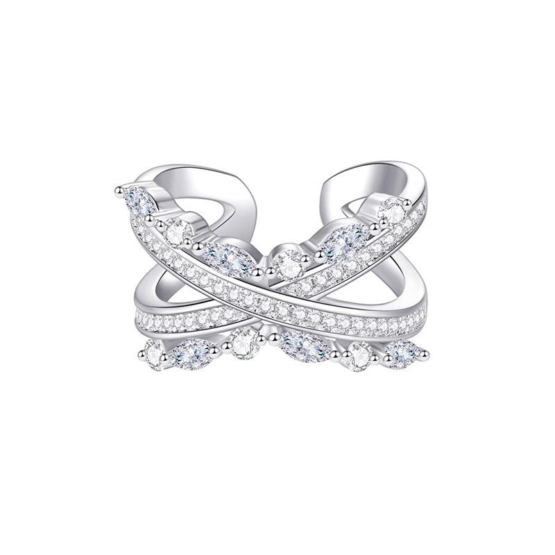 Women's Cross Open-end Zircon Cold Style Full Diamond Light Rings