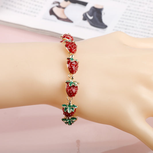 Summer Fresh Fruit Strawberry Sweet Dripping Oil Alloy Bracelets