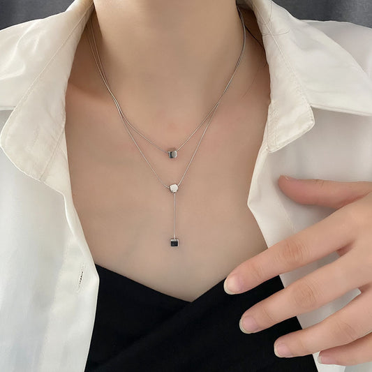 Women's Hip Hop Niche Clavicle Chain Double Layer Square Advanced Necklaces