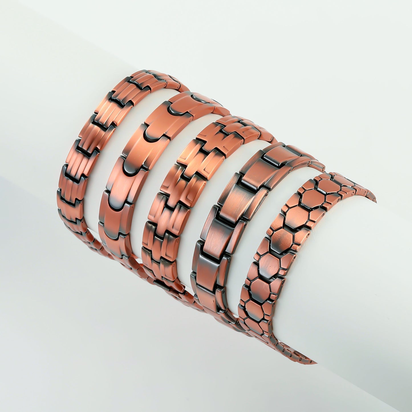 Men's Metal Bronze Magnet Retro Wide Row Full Adjustable Bracelet