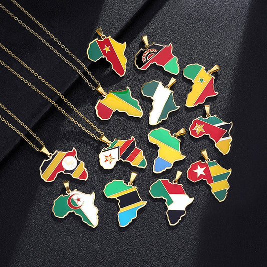 Stainless Steel Oil Dripping Africa Map Necklaces