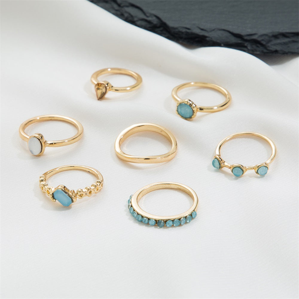 Korean Jewelry Colorful Retro Gemstone Set Rings