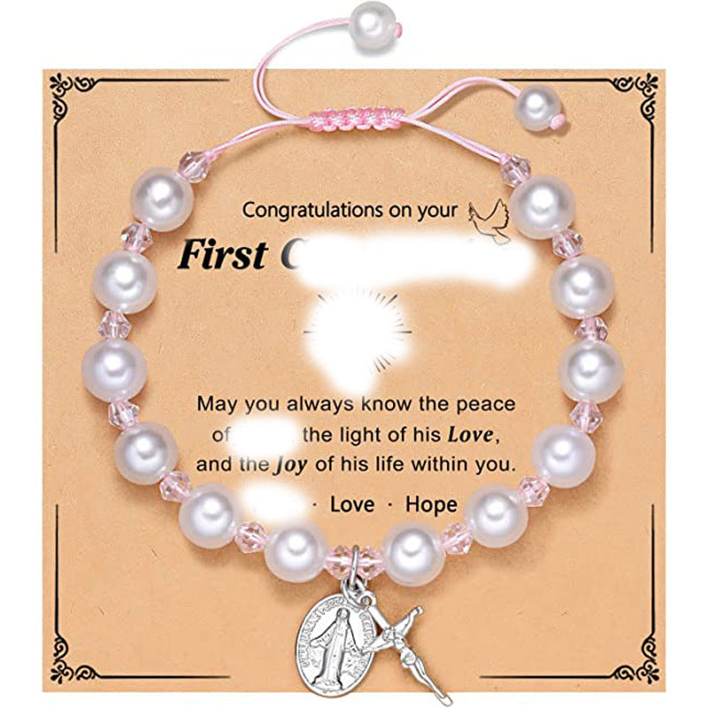 Women's Hoop White Pearl Pink Woven Beads Bracelets