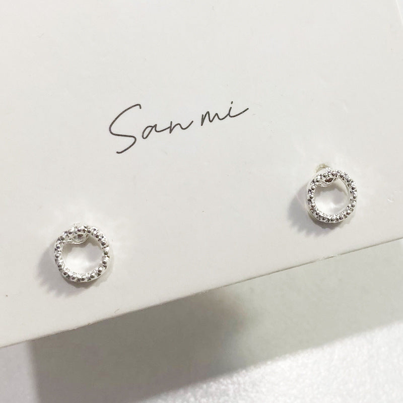 Fresh Plain Sier Plated Bow Female Small Simple Stud Earrings