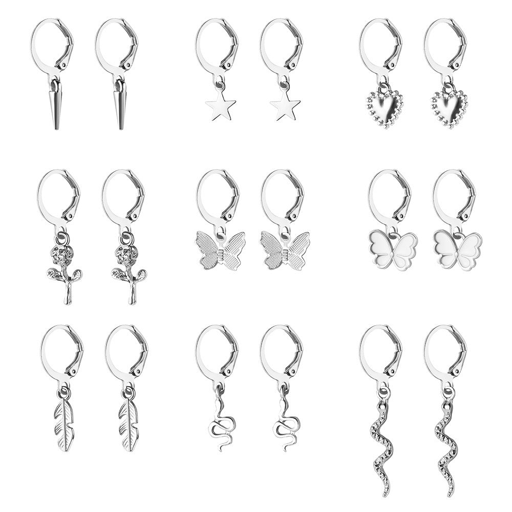 Five-pointed Star Love Snake Butterfly Rose Ear Earrings