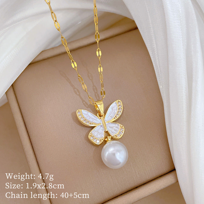 Women's Dripping Butterfly Pearl Light Luxury Temperament Gorgeous Full Jewelry Set