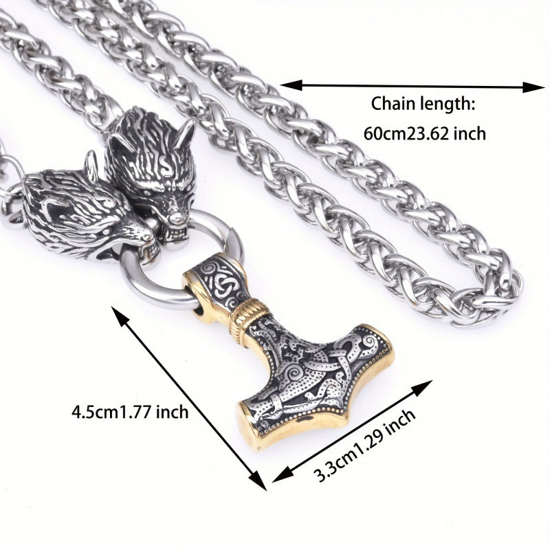 Men's Rune Hammer Wolf Head Punk Nordic Necklaces