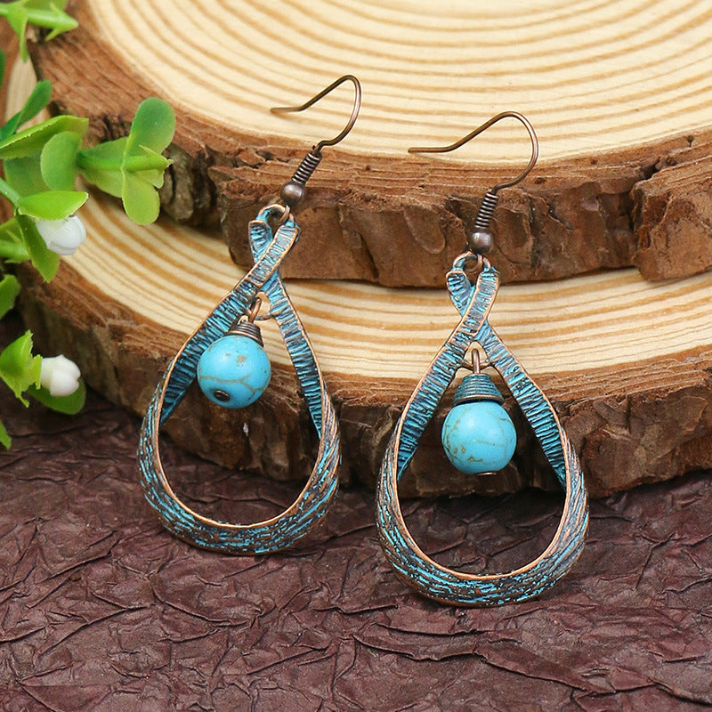 Women's Turquoise Hollow Tassel Alloy Geometric Classic Ethnic Earrings