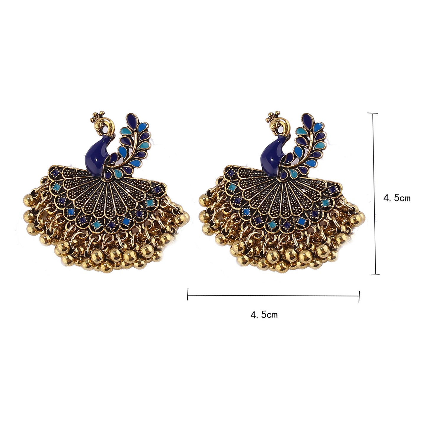 Indian Style Peacock Bell Dripping Oil Metal Alloy Ornament Earrings