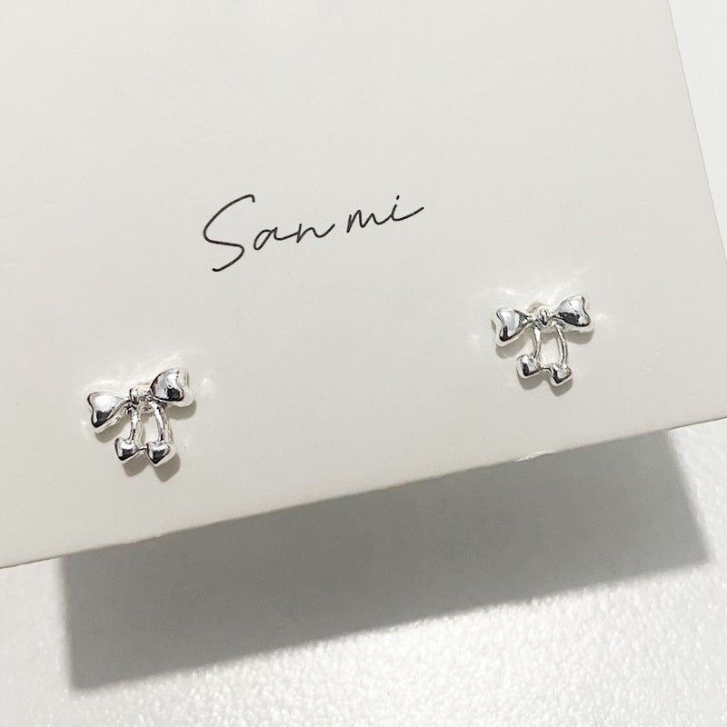 Fresh Plain Sier Plated Bow Female Small Simple Stud Earrings