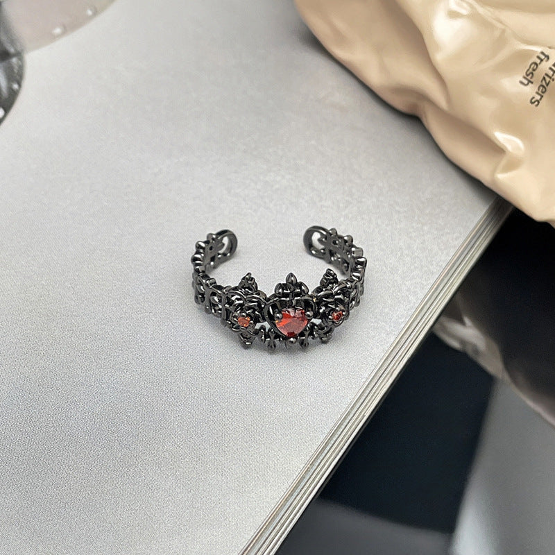 Dark Personality Red Diamond Open Twin Rings