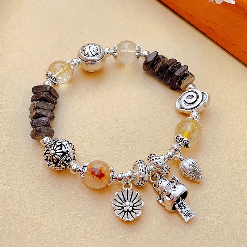 Women's & Men's Retro Ethnic Style Agate Ox Bone Rosary Bracelet