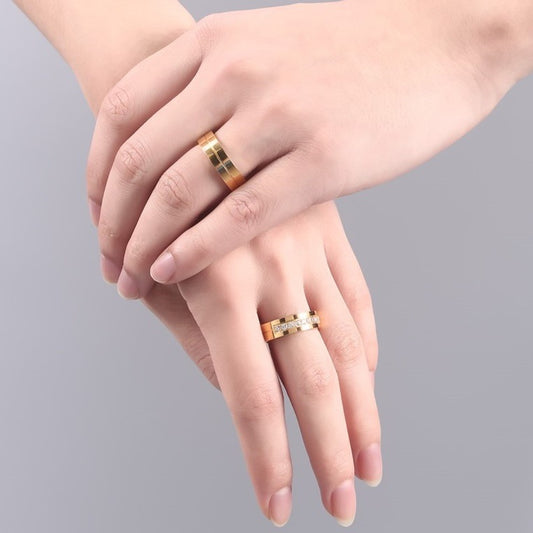 Titanium Steel Couple Electroplated Gold Inlaid Rings