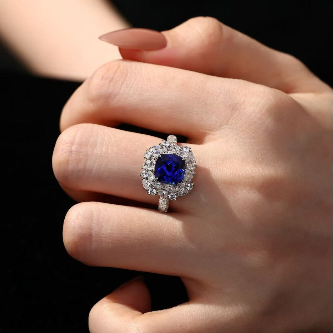 Women's Luxury Full Inlaid Square Sier Rings