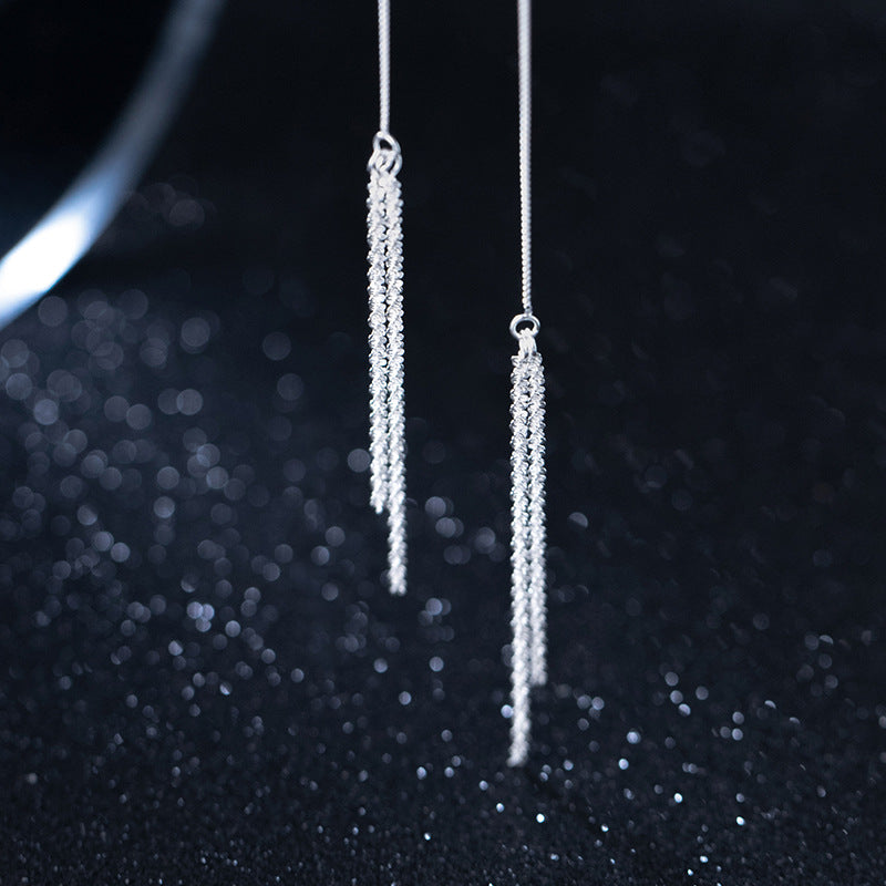 Sparkling Sier Gypsophila Chain Tassel Long Earrings