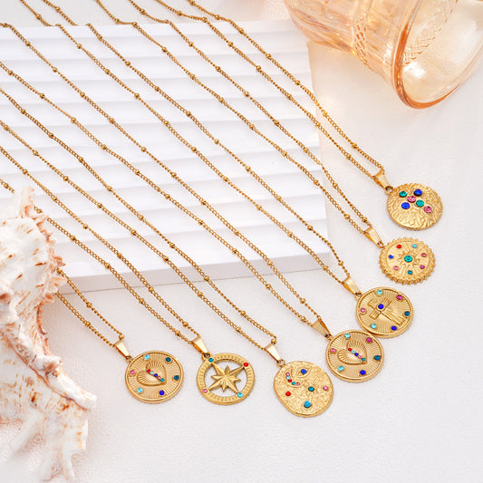 Women's Compass Round Cross Love High-grade Fashion Stainless Necklaces