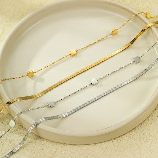 Women's Fashion Simple Stainless Steel Small Square Necklaces