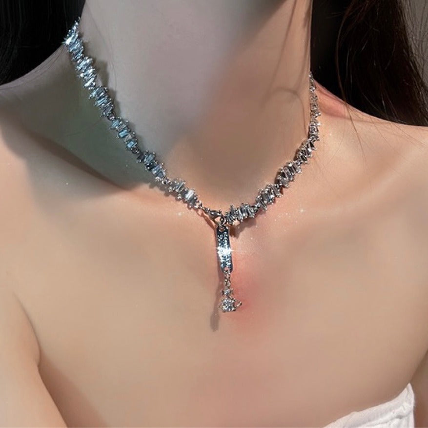 Mother Irregular Square Diamond Saturn Niche High-grade Clavicle Necklaces