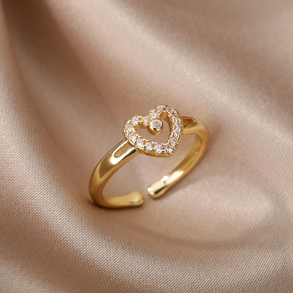 Heart-shaped Simple Gold-plated Female Opening Design Ring