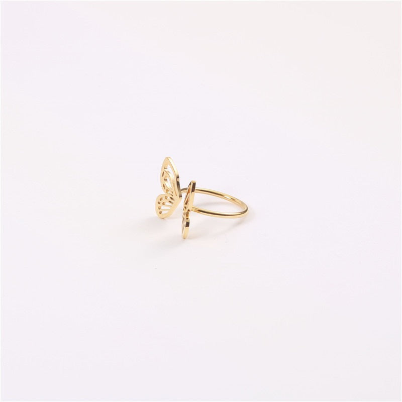 Eight Awn Star Butterfly Design Titanium Steel Gold Ring