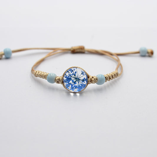 Sweet Hand-woven Pull Dried Flower Glass Bracelets