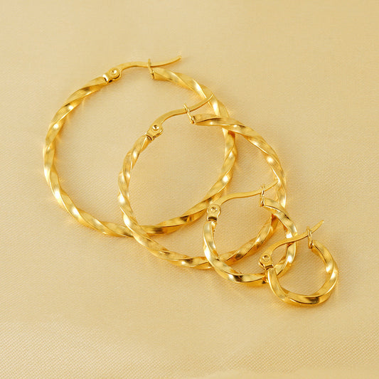 Women's Circle Simple Titanium Gold-plated Corrugated Ear Earrings