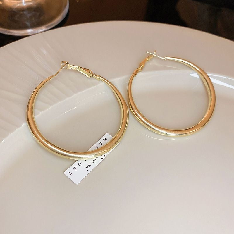 Women's Needle Simple Round Metal Design Fashionable Earrings