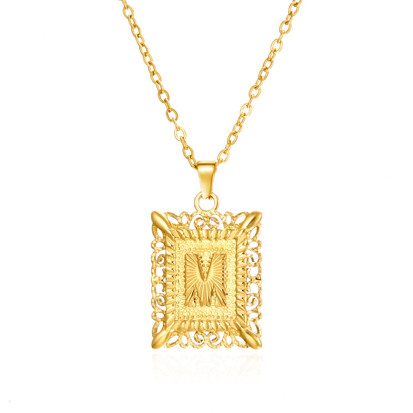 Stainless Steel Letter Hollow Square Titanium Necklaces