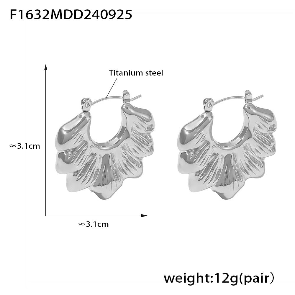 Titanium Steel Gold-plated Pleated Wave Chrysanthemum Earrings