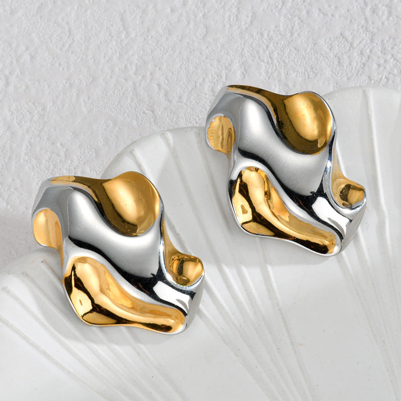Fashion Oval Line Gold Two-tone Temperament Earrings