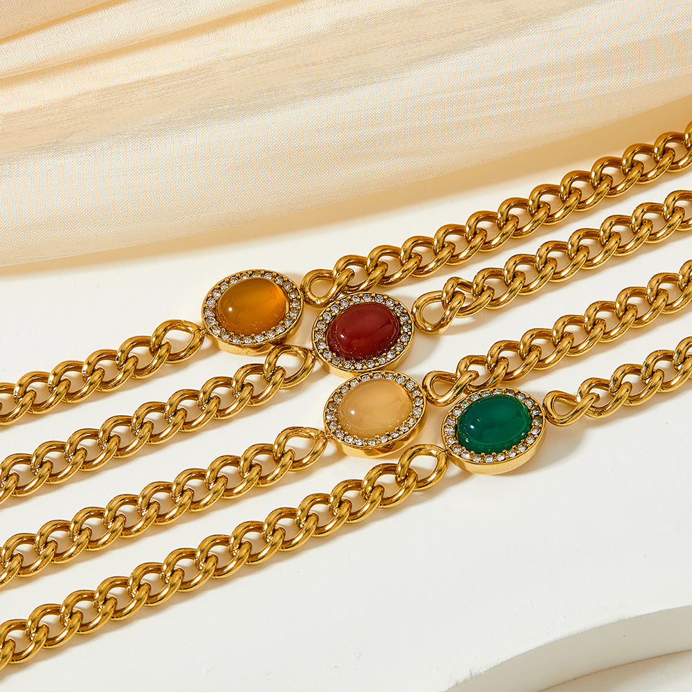 Shadow Full Diamond Geometric Ellipse Agate Bracelets