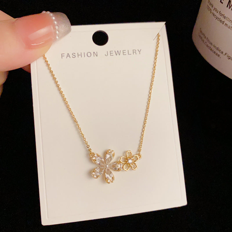 Zircon Double Flower Female Niche High Sense Mori Necklaces