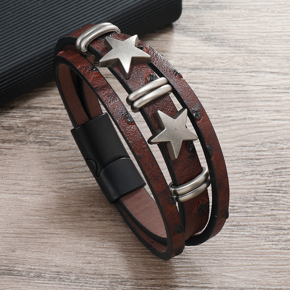 Retro Alloy Geometric Magnetic Buckle Leather Bracelets