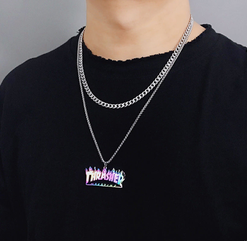 Men's Steel Colorful Flame Hip Hop Fashion Necklaces