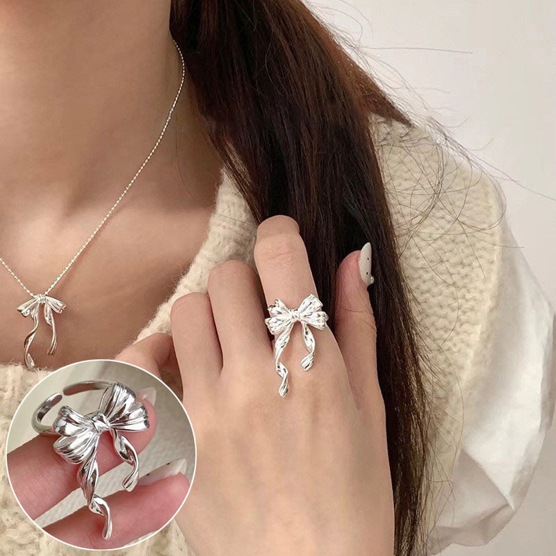 Women's Bowknot Simple Geometric Lines Twin Open Rings