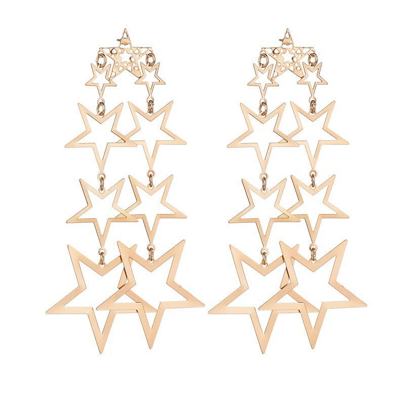 Women's High Profile Retro Hollow Pentagram Tassel Earrings