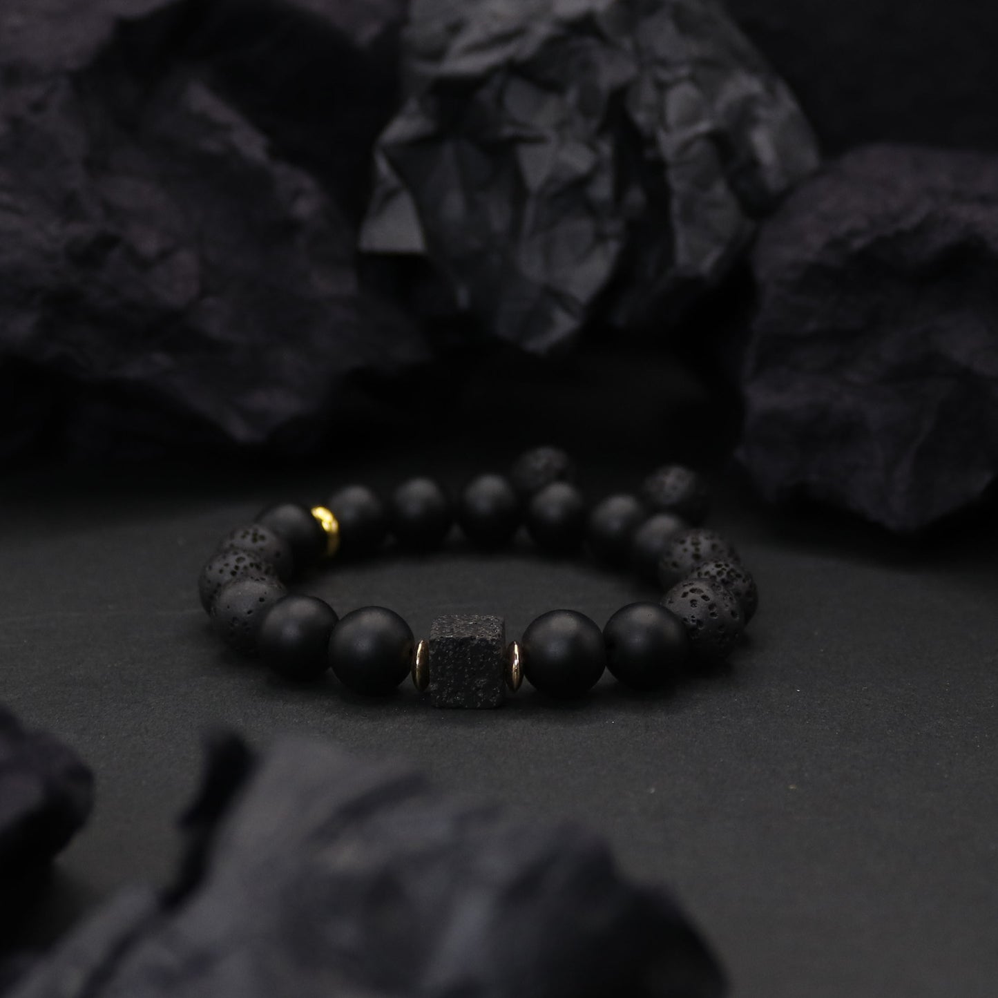 Sense Volcanic Stone Male Obsidian Frosted Geometric Bracelets