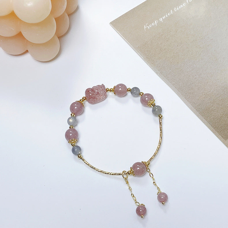 Sweet Strawberry Quartz Gray Moonlight Mild Bracelets