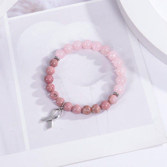 Classy Pink Crystal Rhodochrosite Ribbon Bow Bracelets