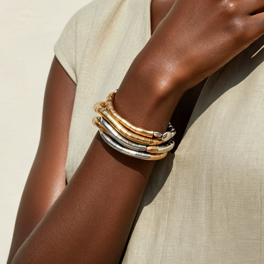 Design Metal Color Contrast Patchwork Twin Light Luxury Irregular Beaded Bracelets