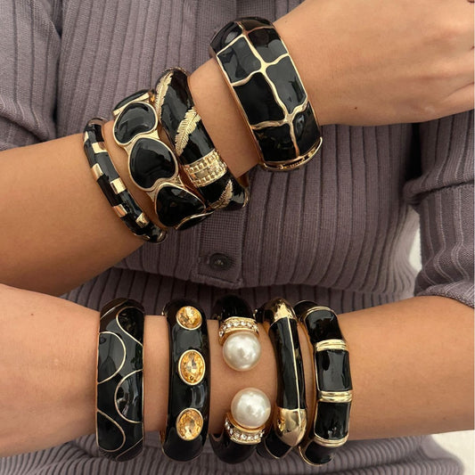 Women's Dripping Oil Open-ended Light Luxury Wave Bamboo Joint Twin Alloy Bracelets