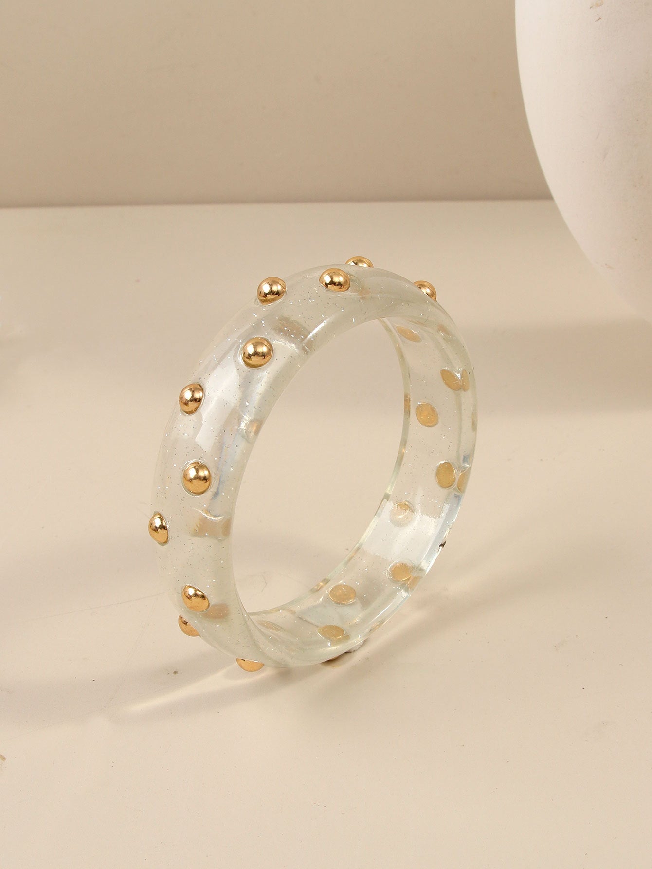 Fashion Personalized Transparent Sier Pink Diamond Gold Bean Color Resin Bracelet