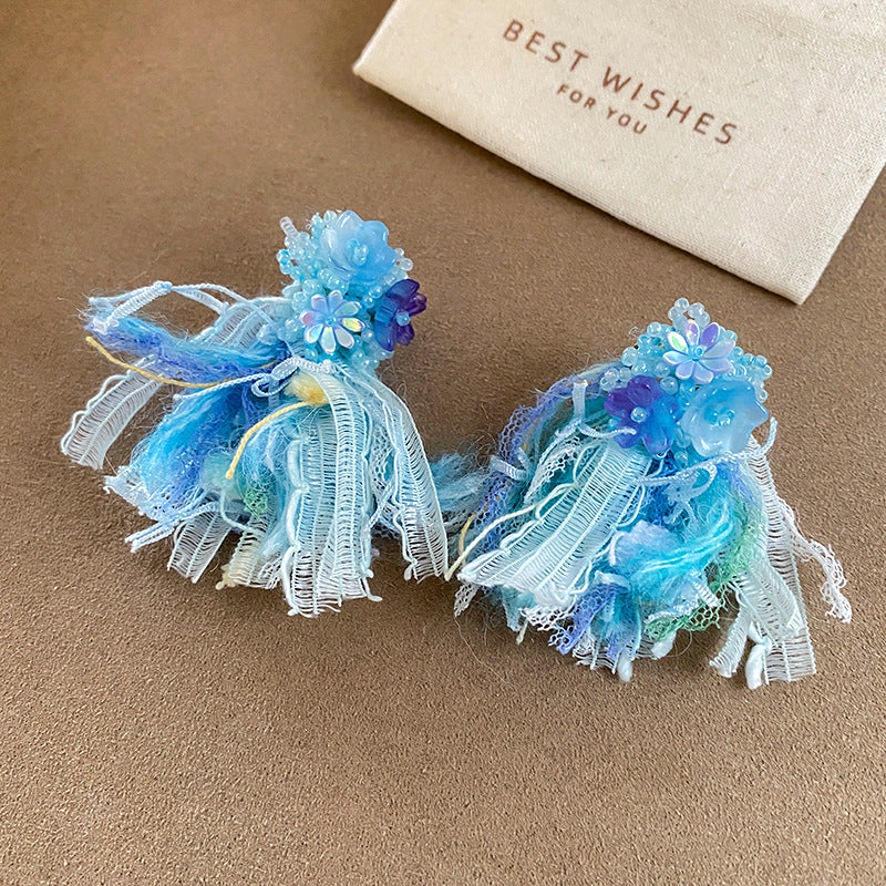 Summer Super Fairy Vacation Style Blue Flower Tassel Fashion Elegant Rings
