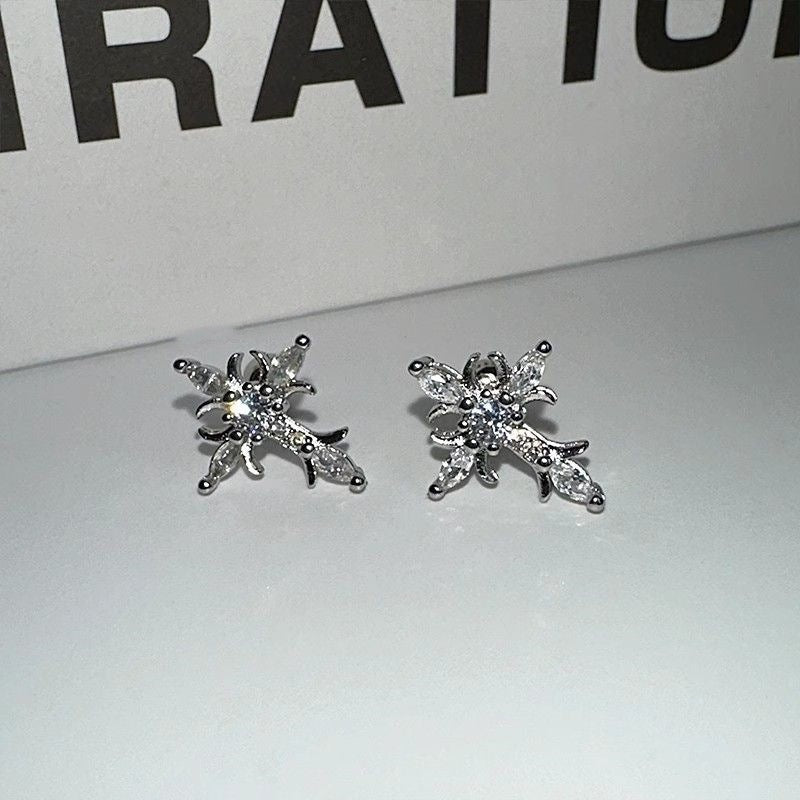 Cool Dark Style Zircon Cross Ear Bone Design Flower-de-luce Stud Earrings