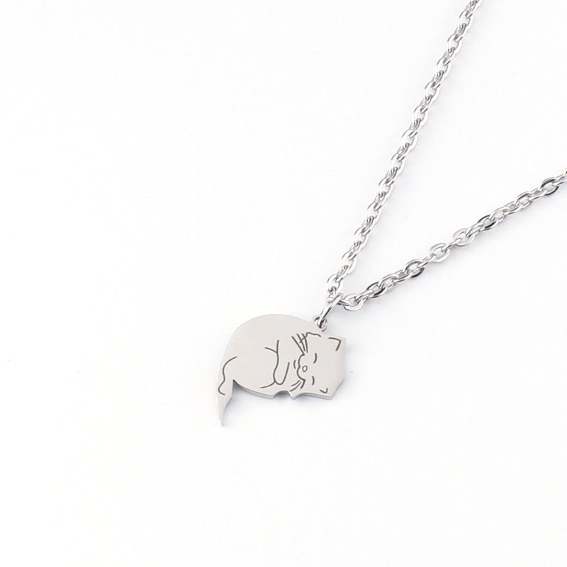 Men's White Cat Stainless Steel Cute Couple Necklaces