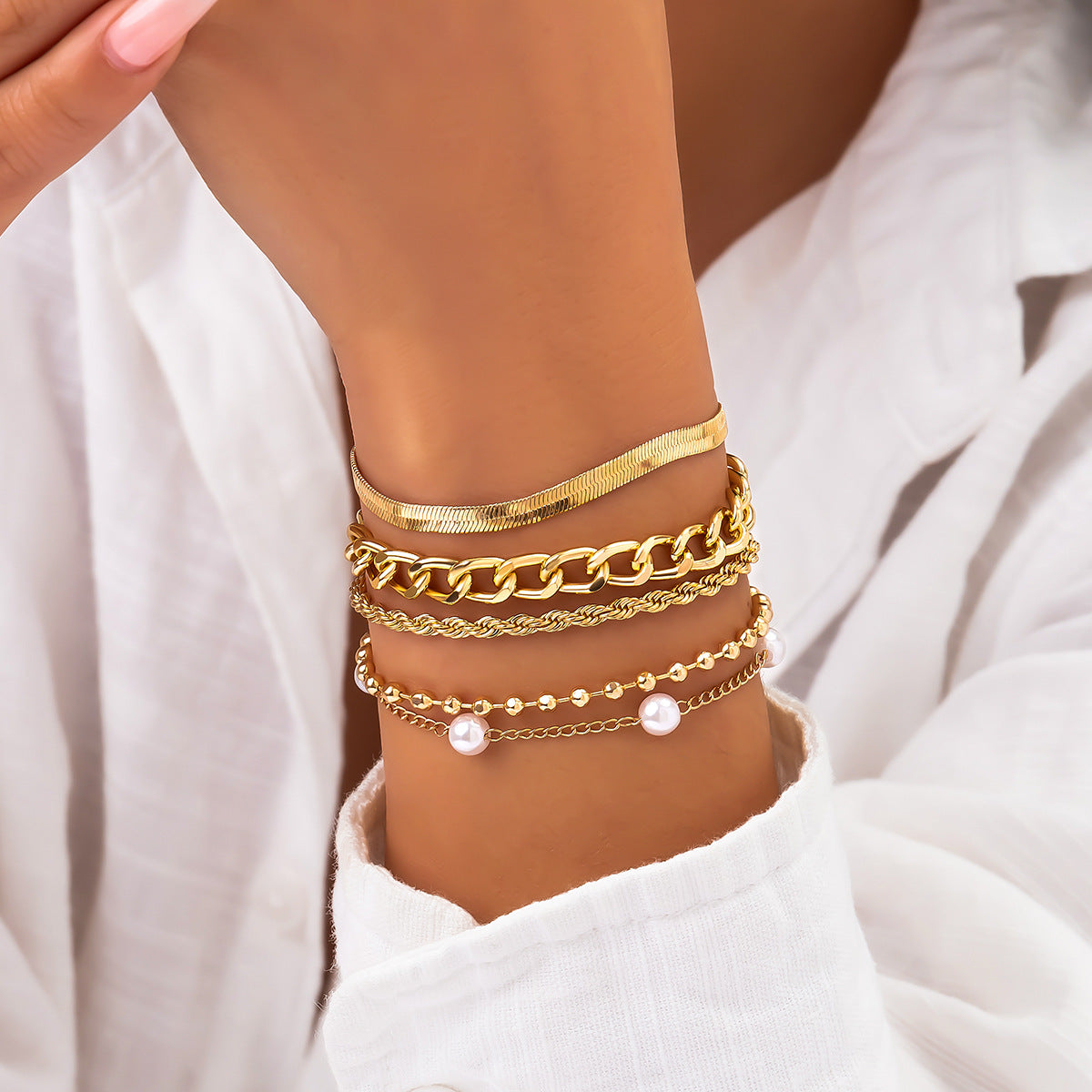 Cool Imitation Pearl Suit Personality Cross Bracelets