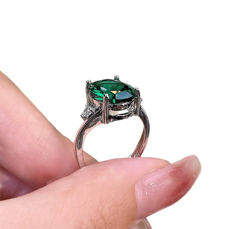 Artificial Emerald Female Oval Amethyst White Gold Plated Rings