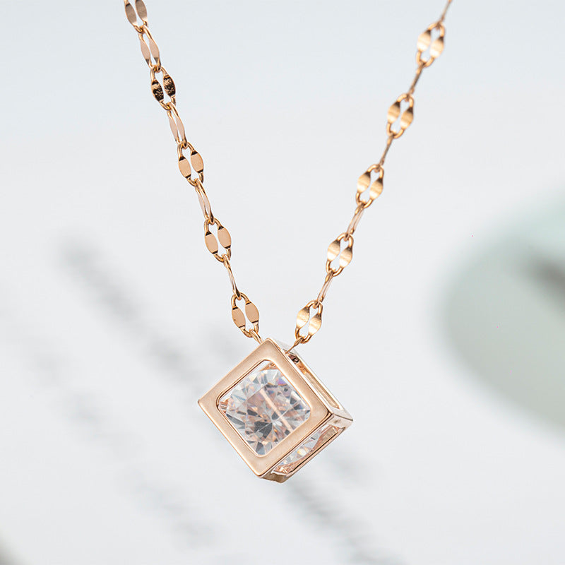 Copper Geometric Hollow Square Zircon Rose Gold Cold Necklaces