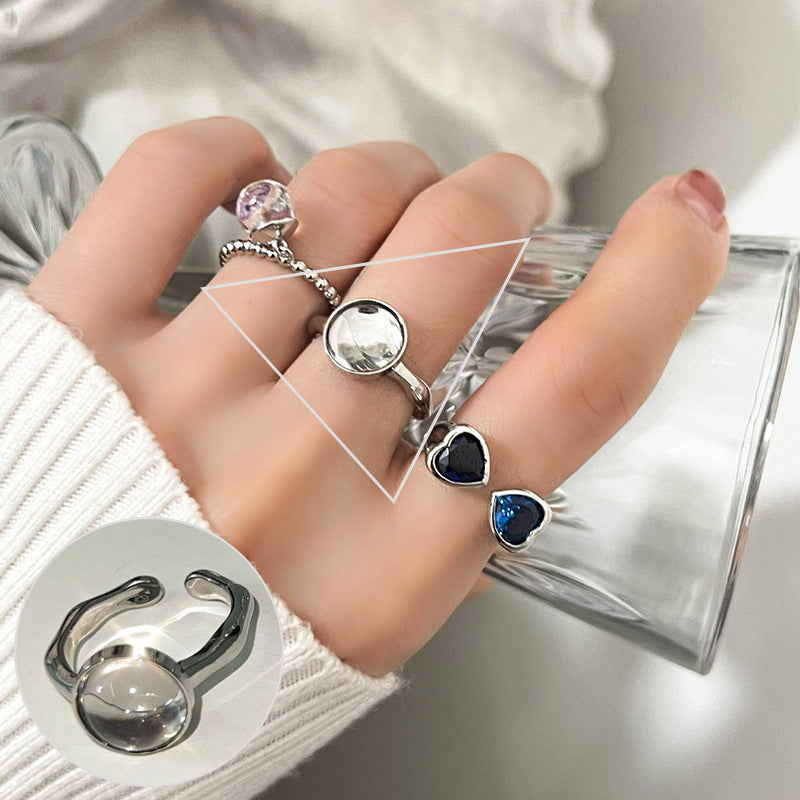 Female Korean Chic Unique Geometric Grid Sier Rings